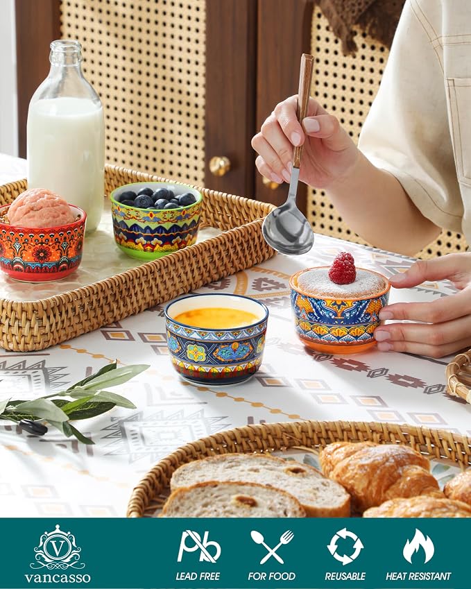 vancasso Ramekins 4 oz Oven Safe, Porcelain Souffle Baking Dishes Set of 6 | - Image 4