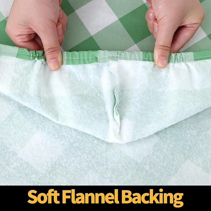 Smiry Rectangle Picnic Table Cloth, Elastic Waterproof Fitted Vinyl Tablecloths, Flannel Backed Buffalo Plaid Table Covers for Dining, Camping, Outdoor (Sage Green and White, 30" x 72")