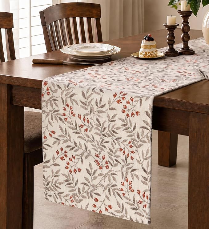 13"x 72" Jacquard Woven Chenille Table Runner, Bloom Branch | Exquisite Jacquard by MuseHaus