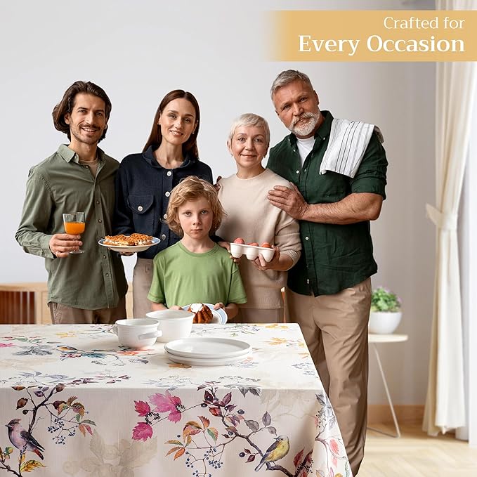 Maison d' Hermine Table Cloth Rectangle Table 100% Cotton 70 x 120 Inches Fall Tablecloth Reusable Everyday Use for Thanksgiving Christmas Decorations Dining Farmhouse Party (Equinoxe - Beige)