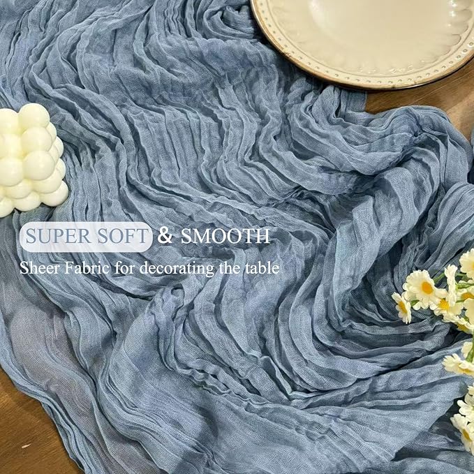 6Pack Dusty Blue Cheesecloth Table Runners 17x108inch Sheer Table Runner | - Image 4