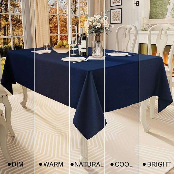 Smiry Rectangle Table Cloth Linen Textured, Waterproof Spillproof Anti-Wrinkle Burlap Tablecloth, Washable Decorative Fabric Table Cover for Dining, Party, Banquet, 60 x 102 Inch, Navy