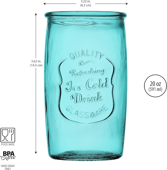 Glaver's Highball Glasses Set of 4 – 20oz Artistic Ice-Cold Pretty Blue – - Image 3