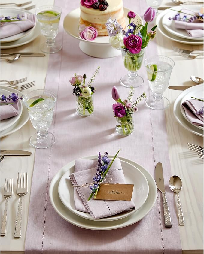 Solino Home 100% Linen Table Runner Lilac, Classic Hemstitch 14 x 120 in | - Image 3