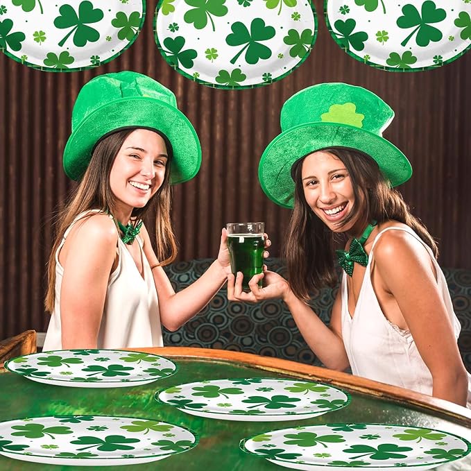 50Pcs St. Patrick’s Day Oval Paper Plates 10" x 12" Large Heavy Duty Disposable Spring Green Irish Shamrock Dessert Platters Lucky Clover Plates for Summer Holiday Festival Party Supplies Decoration