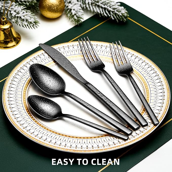 20pcs Matte Black Silverware Set, Cuboid Flatware Set Service for 4, Stainless Steel Cutlery Set, Dishwasher Safe