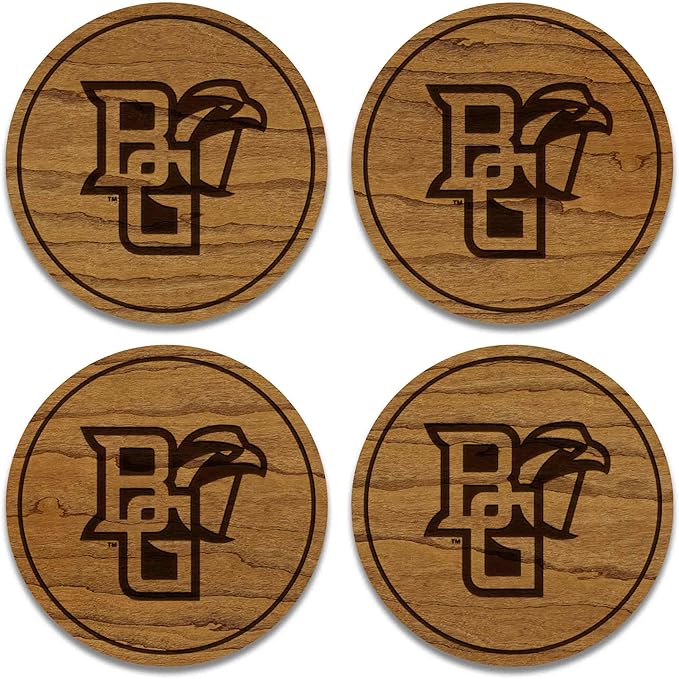 LazerEdge Bowling Green Falcons Wooden Coaster Set - Cherry Wood - Officially Licensed Product - 4-Pack