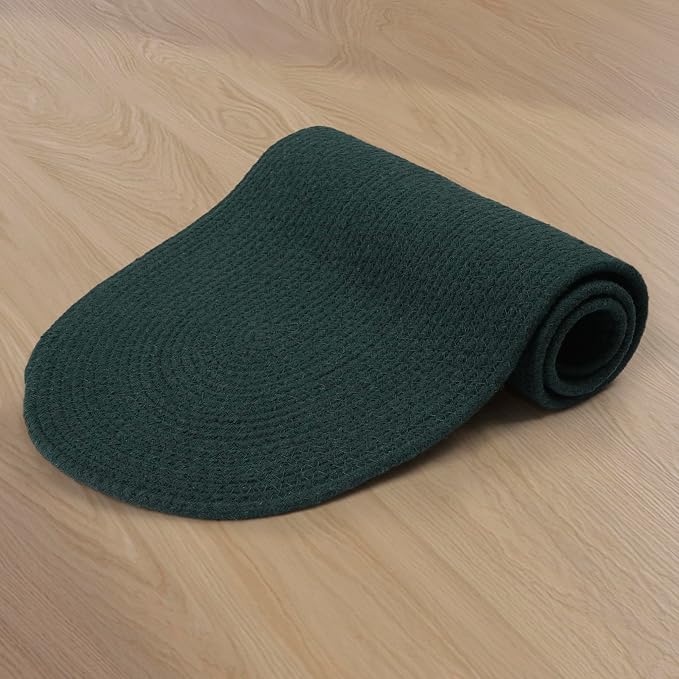 Encasa XO Dining Table Runner, Handmade Ribbed Cotton 12"x36" Dark Green | 100% - Image 6