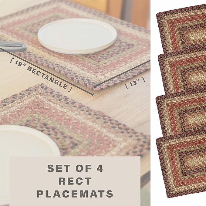 Homespice Gingerbread Jute Woven Placemats, Warm Country Decor, Set of 4, Brown 13x19 Rectangle Table Mats - Vibrant Colors, Durable, Easy to Clean and Protects Furniture