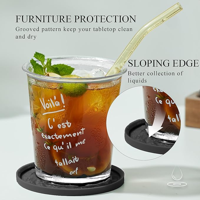 Silicone Coasters for Drinks[8 Pack, No Holder]- Cup Mat for Tabletop Protection-Non-Slip, Non-Stick, Coffee Table Decor, Great Gift for Any Occasion, Semi Transparent