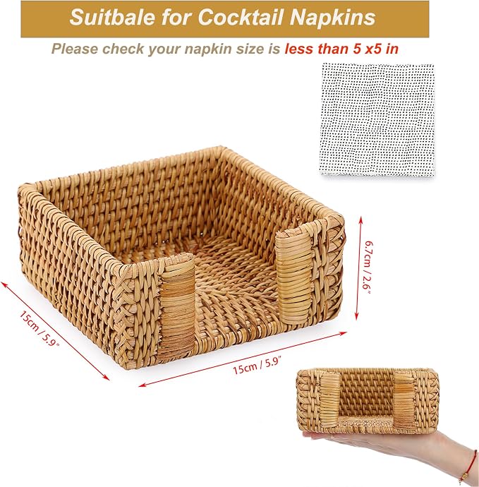 Sumnacon Cocktail Napkin Holder, Rattan Napkin Holder - Image 3