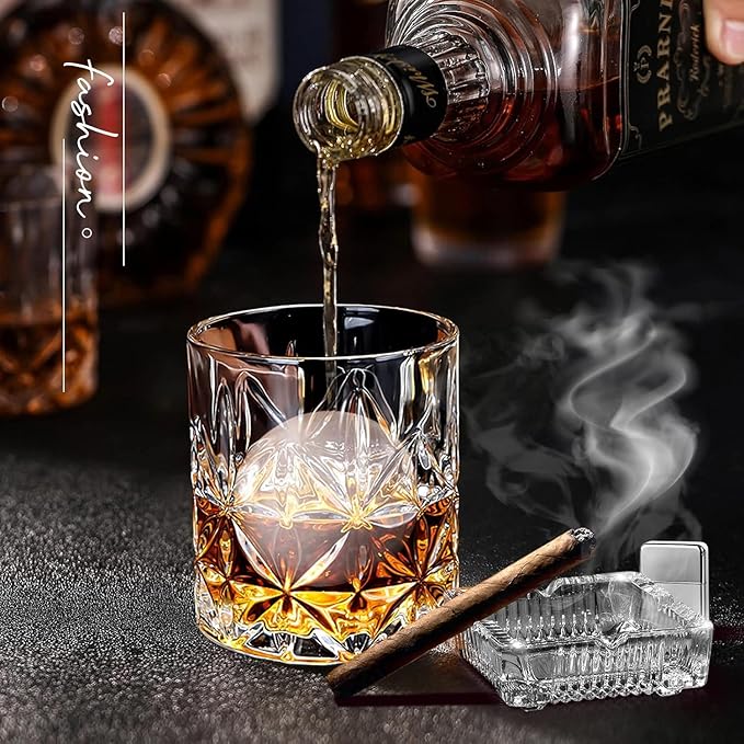 Crystal Whiskey Glass Set of 2 - Old Fashioned Bourbon Glasses, Perfect for Scotch and Cocktails (Style 1,2pcs)