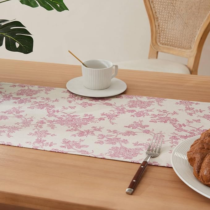 French Pastoral Farmhouse Table Runners, 13x60 Inch Rose Pink | 100% Organic - Image 5
