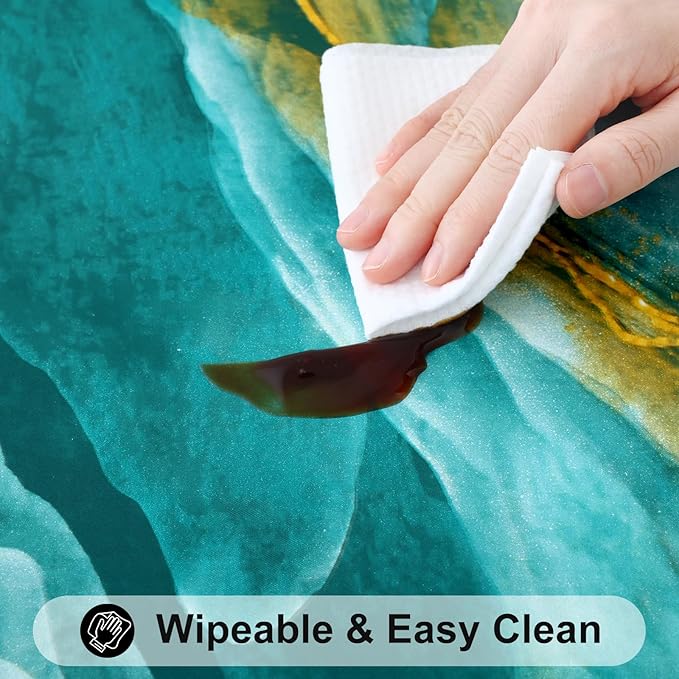 Smiry Rectangle Table Cloth Cover, Waterproof Elastic Fitted Picnic Tablecloth for 8 Foot Tables, Wipeable Flannel Backed Vinyl Tablecloths for Camping, Dining, Outdoor (Teal & Gold, 30" x 96")