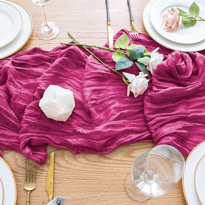 Cheesecloth Table Runner Fushia 10FT Boho Gauze Runner, 2 Pack | 120 Inch - Image 5
