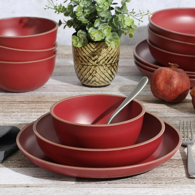 Gibson Home Rockabye 12 Piece Double Bowl Melamine Dinnerware Set - Image 2