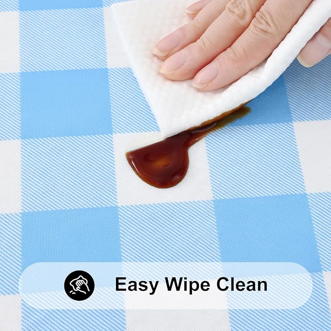 Smiry Rectangle Picnic Table Cloth, Elastic Waterproof Fitted Vinyl Tablecloths, Flannel Backed Buffalo Plaid Table Covers for Dining, Camping, Outdoor (Baby Blue and White, 24" x 48")