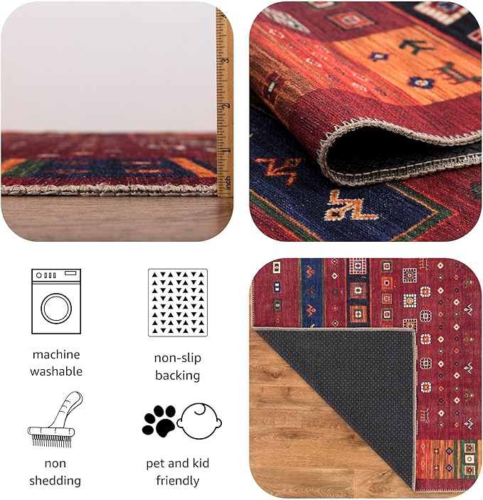 Keen Home Design 5x7 Rug - Machine Washable Area Rug with Non-Slip Backing, Ideal for Living Room, Dining Room, Bedroom - Vintage, Easy Clean, Durable, Low Pile Rug - (5' x 7')