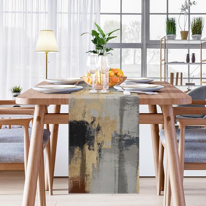 Emvency Table Runner, 13x72 Inch, Abstract Modern Gold | Textured Artistic - Image 7