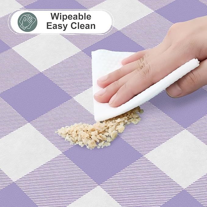 misaya Square Waterproof Vinyl Table Cloth, Buffalo Flannel Backed Tablecloth, Wipeable Plastic Table Cover for Christmas (60" x 60", Lavender and White)