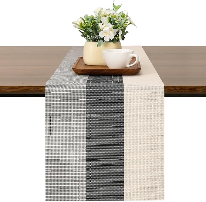 Table Runner 88 Inches Long, Vinyl Woven Farmhouse Table Runners | Washable by Chitomars