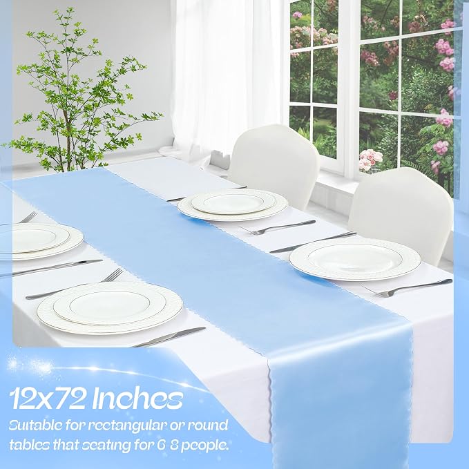 VACVELT Light Blue Satin Table Runners, 12x72 Inch, 6 Pack, Scalloped Edge | - Image 3