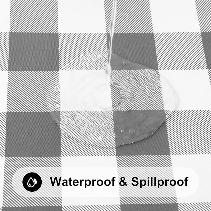 Smiry Rectangle Picnic Table Cloth, Elastic Waterproof Fitted Vinyl Tablecloths, Flannel Backed Buffalo Plaid Table Covers for Dining, Camping, Outdoor (White and Grey, 30" x 60")