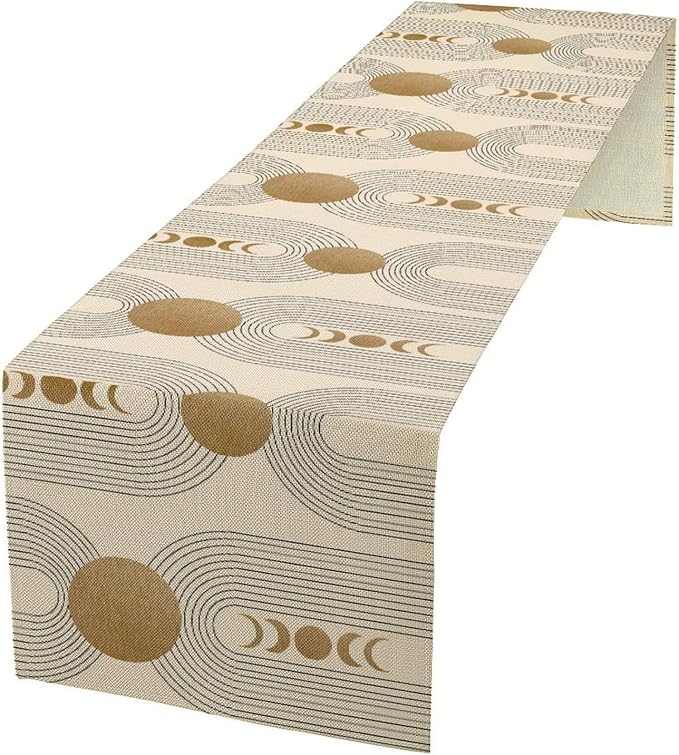Boho Table Runner Mid Century Modern Style Abstract Geometrical Gold Round Sun by YCness