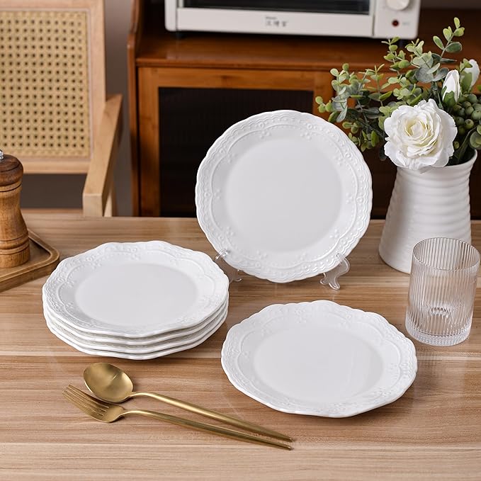 10 Inch Porcelain Dinner Plates Set of 6, Dishwasher safe, Microwave safe - Image 2