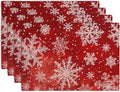 Red Snowflake Xmas Placemats Set of 4 Merry Christmas Snowflakes Linen Fabric Table Mats Seasonal Winter Holiday Washable Place Mats for Party Kitchen Dining Outdoor Indoor Decor