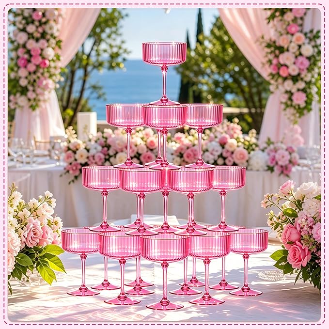 12PCS Plastic Martini Glasses, Hot Pink Disposable Coupe Cups | 10oz Acrylic - Image 6