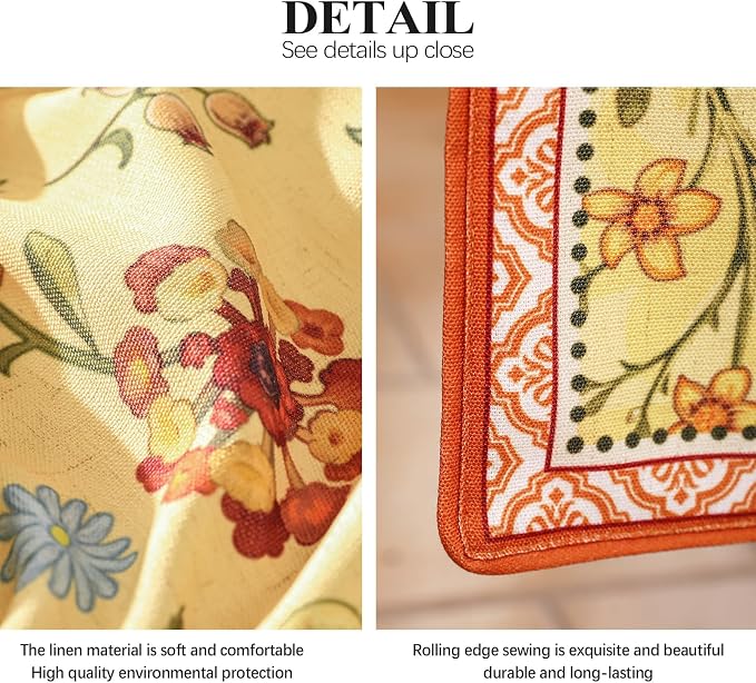 bilin gaier Designer French Linen Long Table Runner, Floral Pattern, Dining - Image 5