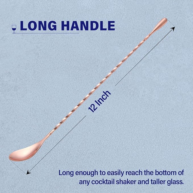 Bar Spoon Cocktail Mixing Stirrer, 12” Long Handle, Rose Gold | 18/8 Stainless - Image 2
