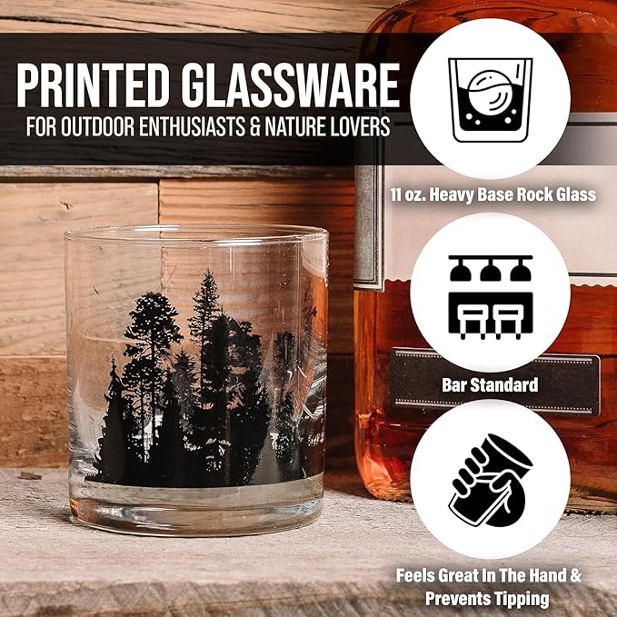 Black Lantern Forest Animal Whiskey Glass Set of 2 – 11oz Old Fashioned Rocks Glasses for Men | Wildlife & Nature Themed Barware for Bourbon, Scotch & Cocktails | Dishwasher Safe Gift Ready