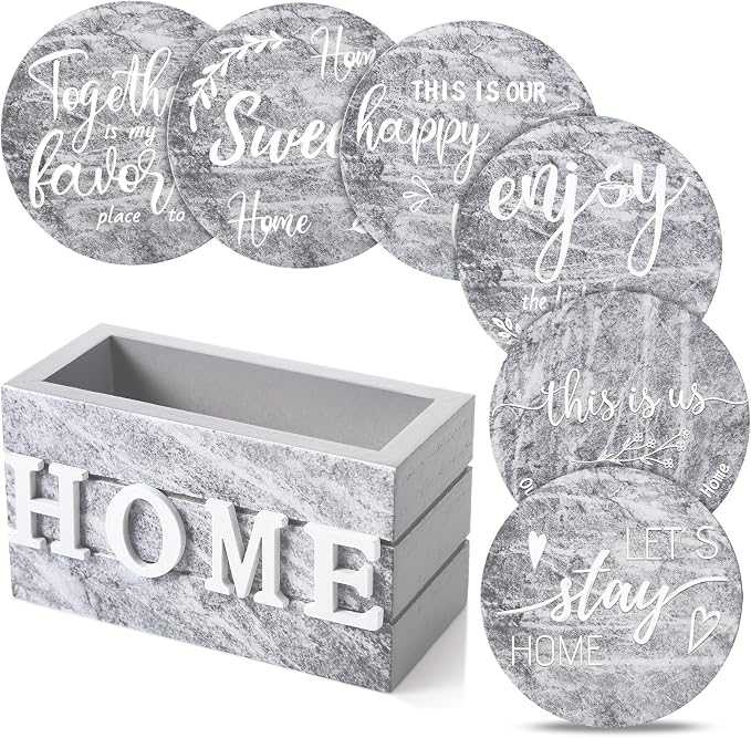 Queekay Coasters Set of 6 House Warming Gifts New Home Wooden Farmhouse Drink by Queekay