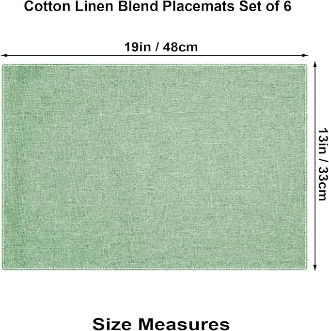 Cloth Placemats Set of 6, Cotton Linen Blend Machine Washable Double Layered Durable Place Mats Heat Resistant Placemats Wrinkle Free Thick Fabric Dining Table Mats (Light Green, 6)