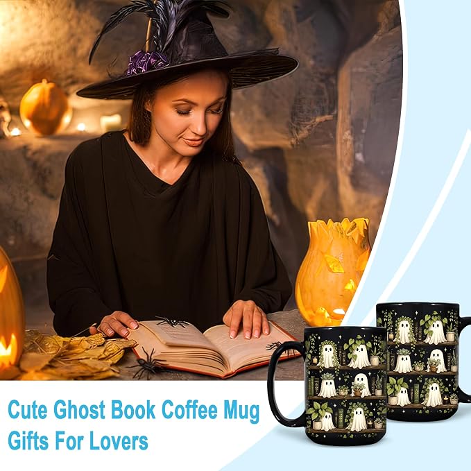 Hyturtle Cute Ghost Plant Mug 15 Oz And Keychain Book Lover Gifts | Book Gifts - Image 3