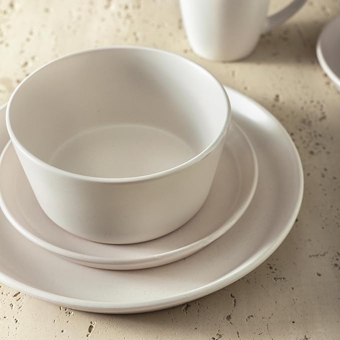 SERVICE FOR 4 - Total of 16 pieces including 8 dinner plates (10”), 4 salad plates (7.5”), 4 bowls (5.75”), and 4 mugs (12 oz), making it the perfect set to service 4 people