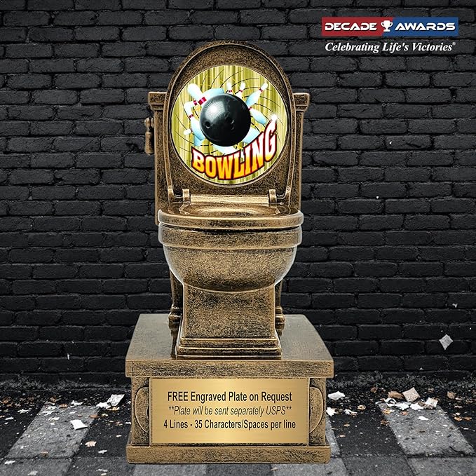 Decade Awards Action Pedestal Gold Toilet Bowl Trophy with Optional Inserts - Custom Engraved Plate On Request (7 Inch Tall)