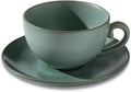 Cup and Saucer Set Turquoise Ceramic Cappuccino Mug Set of 1-10 oz Microwave by Tvvtuww