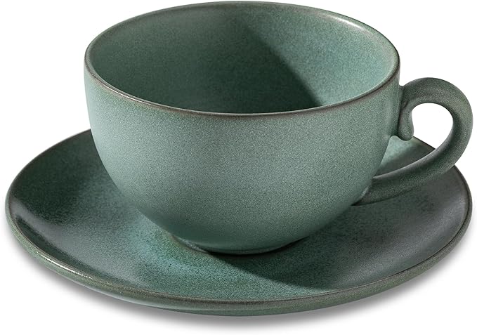 Cup and Saucer Set Turquoise Ceramic Cappuccino Mug Set of 1-10 oz Microwave by Tvvtuww