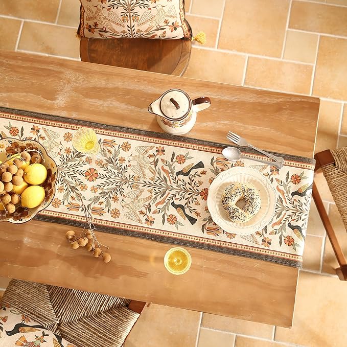 bilin gaier Designer French Linen Long Table Runner, Floral Pattern, Dining - Image 3