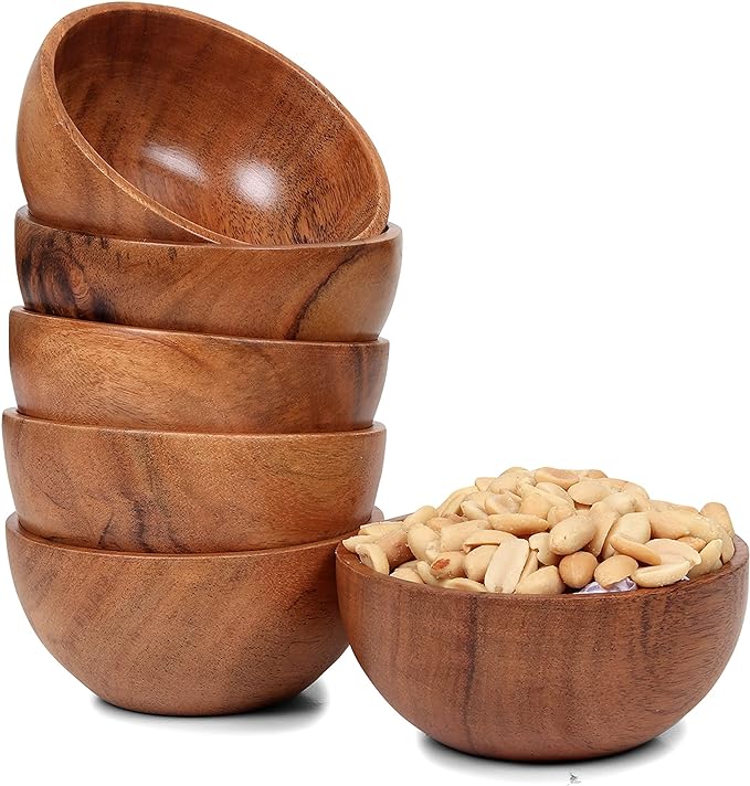 Set of 6 small acacia wood dessert bowls 4.2 * 2 inches | 8 oz capacity | by LAVAUXDESIGNS