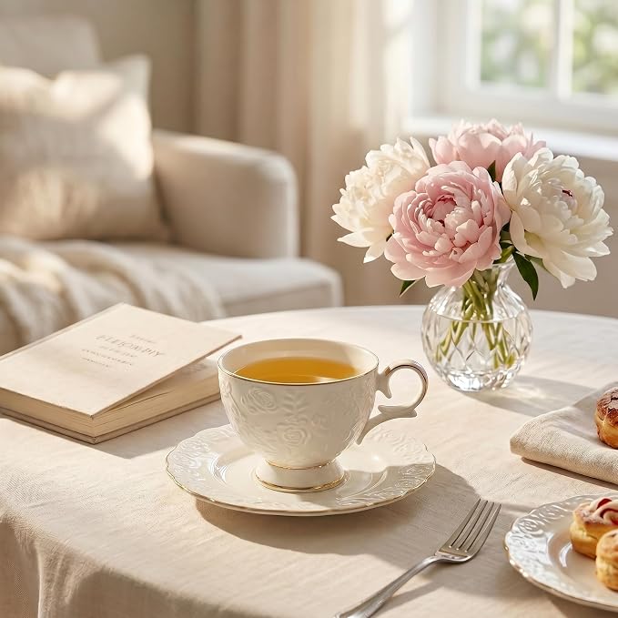 Tea Cup and Saucer Set for 1, 6.8 Oz | Coffee Cup - Image 6