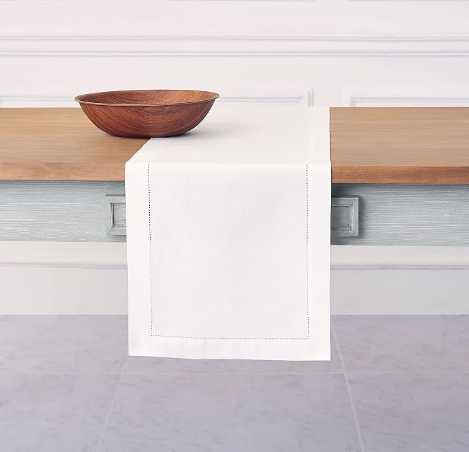 Solino Home Cotton Linen Dining Table Runner White Hemstitch, 14 x 144 in | by SolinoHome