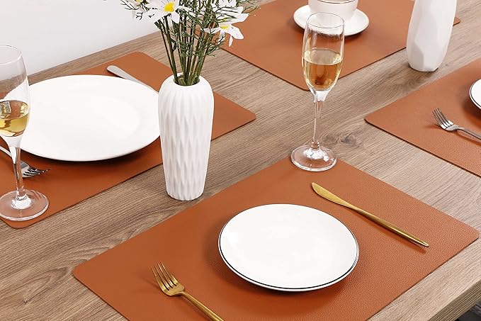 Fall Placemats Set of 2 Wipeable Table Mats Easy to Clean Waterproof Kitchen Mats for Dining Table Outdoor Indoor (2, Brown)