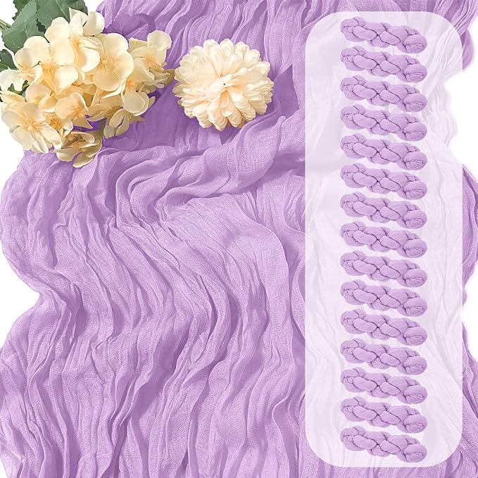 15 Pack Lavender Cheesecloth Table Runner 17 x 108 inch Cheese Cloth Table by Yorcari