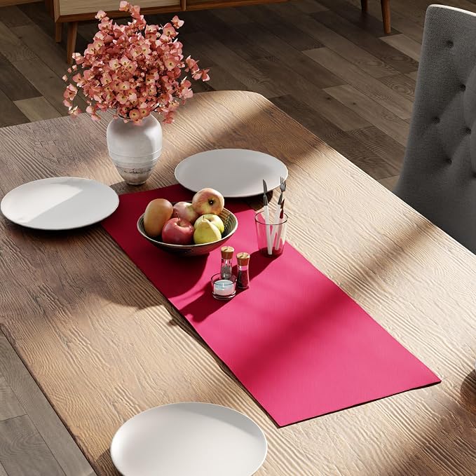 Encasa XO Table Runner, Cotton Canvas Dining Runner 13"x36" | Hot Pink - Image 2