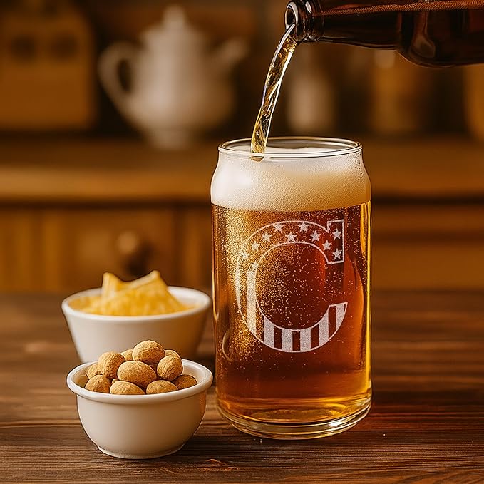 Monogram Beer Glasses for Men (A-Z) 16 oz - Beer Gifts for Men Brother Son Dad Neighbor - Unique Gifts for Him - Personalized Drinking Gift Beer Glass Mugs - Engraved Beer Can Glass (C)
