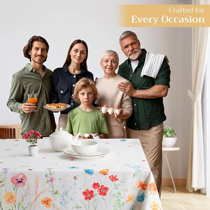 Maison d' Hermine Table Cloth Rectangle Table 100% Cotton 70 x 108 Inches Tablecloth Reusable Decorative for Dining Room Farmhouse Home Valentines Day Decorations Spring Summer - Summer Whisper